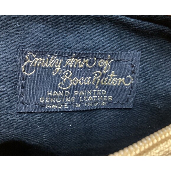 Signed Emily Ann Of Boca Raton Hand Painted Leather Make Up Pouch Wallet Clutch - Picture 8 of 15